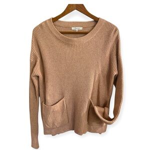 Madewell Ribbed Knit Chore Pocket Sweater XXS Tan Beige Quiet Luxury Minimalist